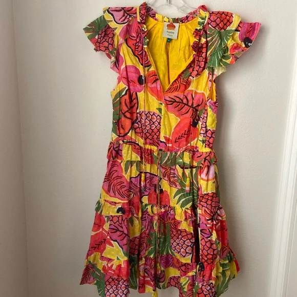 Farm Rio Yellow Fruit Dream Ruffle Mini Dress - Picture 3 of 7